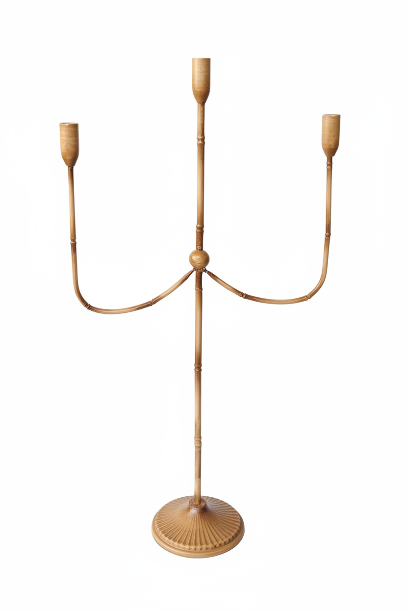 Candelabro 3 Br. Metallo Simil Bamboo H.73