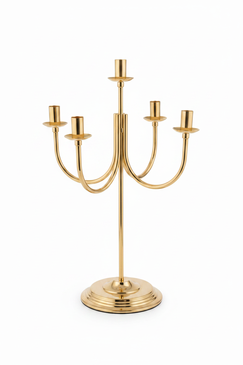 Candelabro Metallo Oro 5 Fiamme cm.51,5