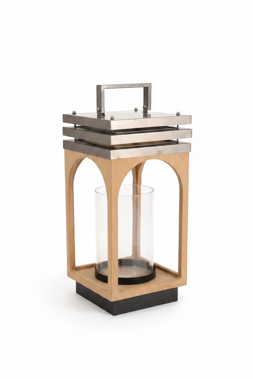 Lanterna Legno/Met. C/Vetro cm.24x24 H.55 | cm.20x20 H.44