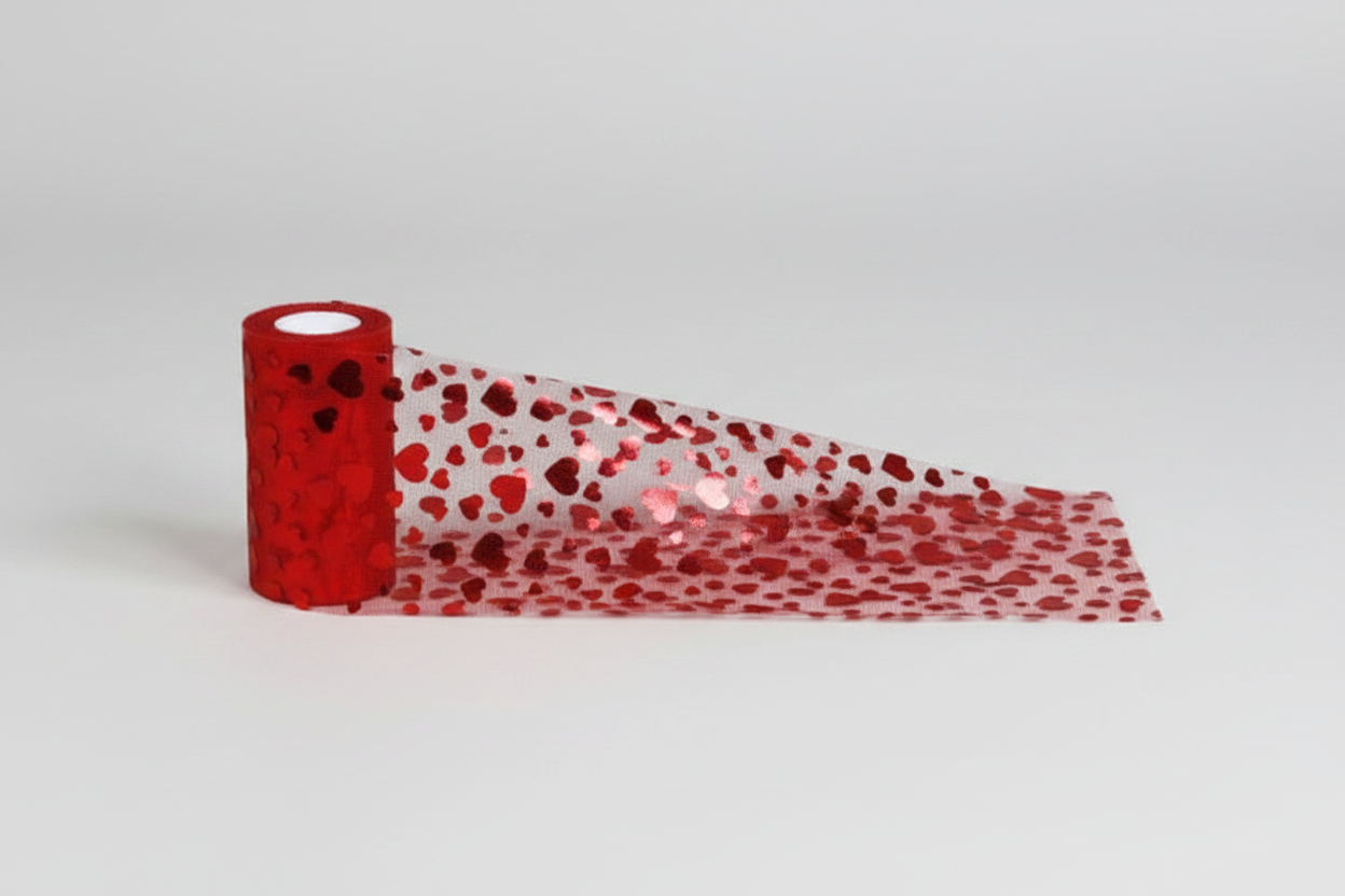 Rotolo Tulle C/Cuori Metal cm.12,5 x  25 MT.