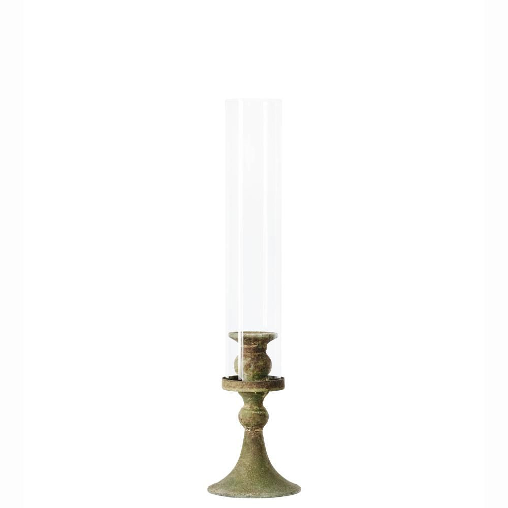 Candeliere Metallo Con Parafiamma D.9,5 H.41 Patina Verde