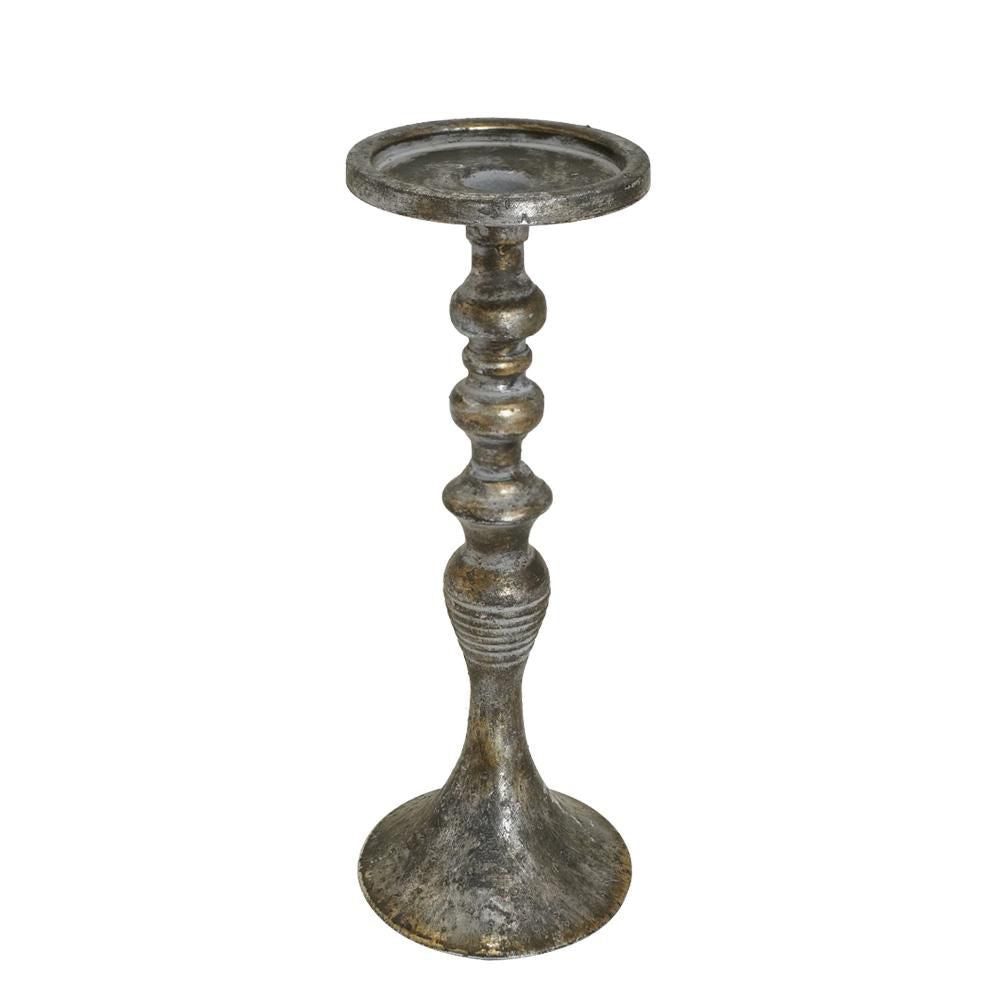 Candeliere Metallo D.11 H.29,5 Argento Invecchiato