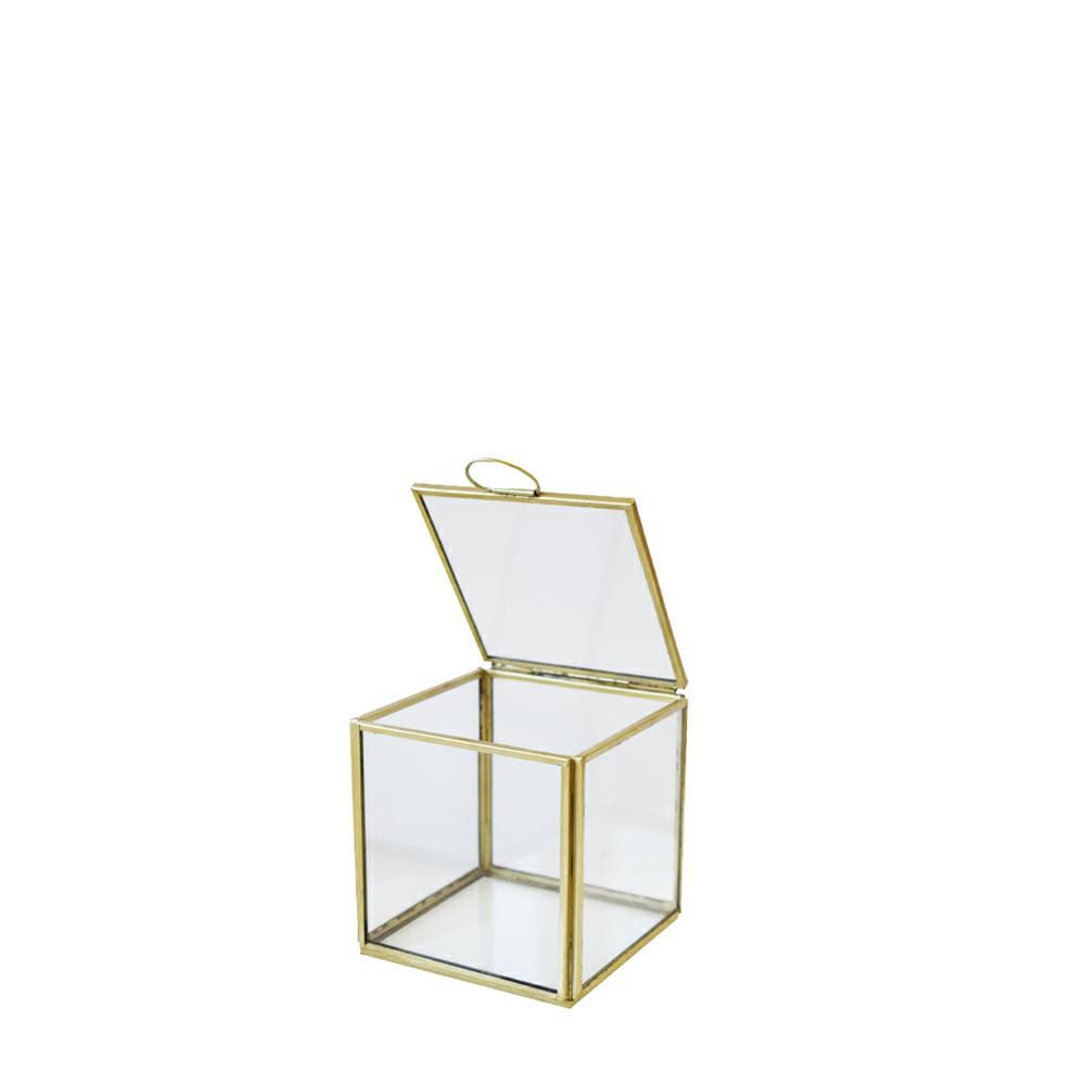Scatolina Quadra Vetro/Metallo cm.8x8 Oro