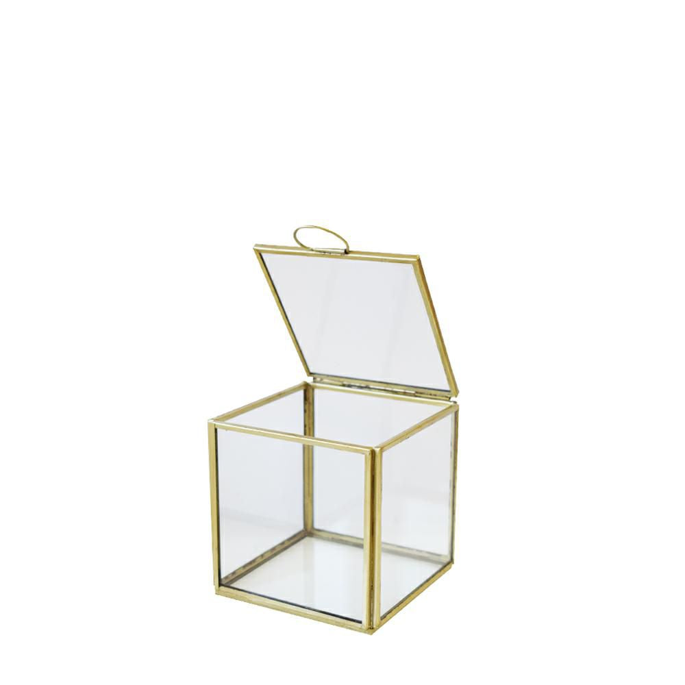 Scatolina Quadra Vetro/Metallo cm.10,50x10,50 Oro