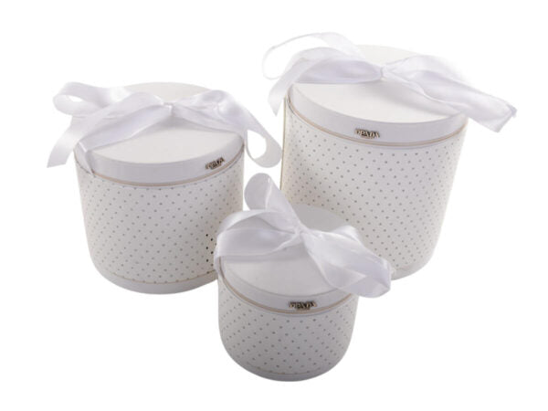 Scatola Tonda Bianca Pois Glitter S/3