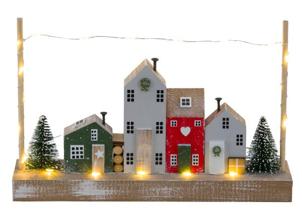 Paesaggio Casette Legno C/Led cm.30x6x19