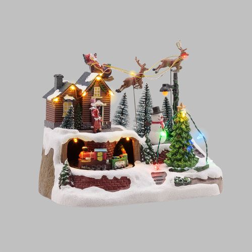 Villaggio C/Babbo Natale Su Slitta H.20
