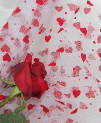 Tulle Floccato Cuori Rossi cm.12,5 x 25MT.