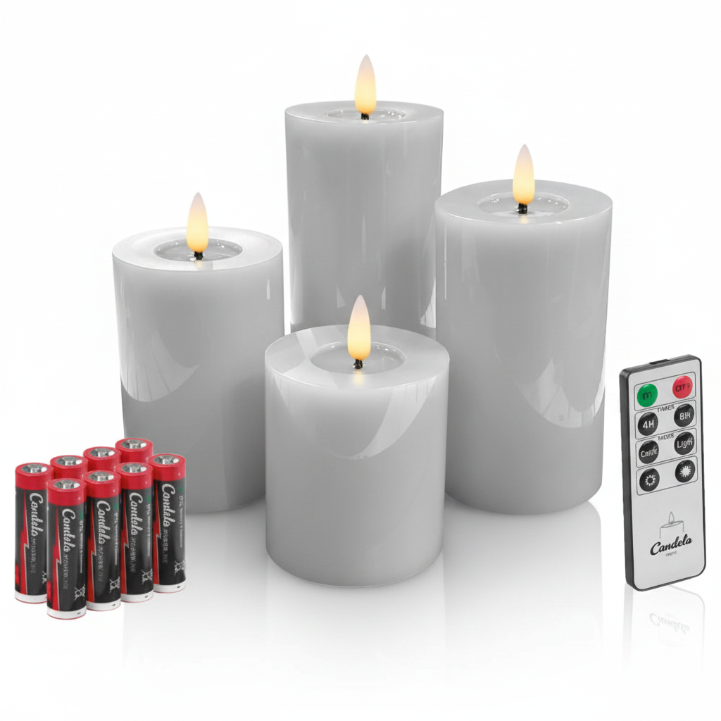 Candele LED grigie con batterie e telecomando