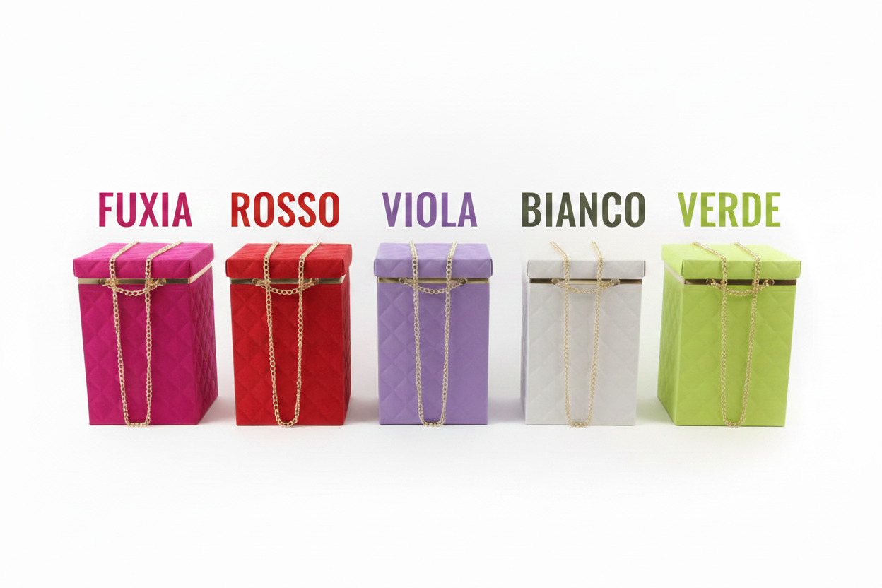 Scatole regalo con etichette colore